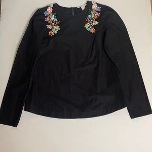 H&M Black long Sleeve Blouse with Embellished Appliqué